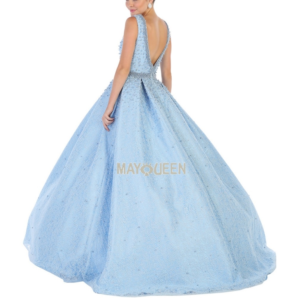 NWT BLUE CHAMPAGNE MAUVE OR WHITE EVENING BALL GOWN WITH BEADS - Picture 3 of 8